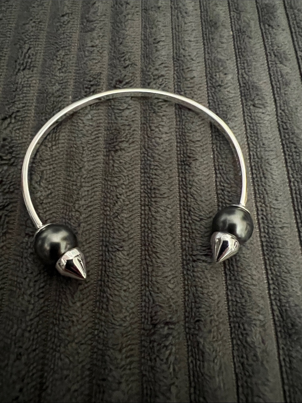 Stella & Dot | Edgily Elegant Gray Pearl Silver Spike Cuff Bracelet